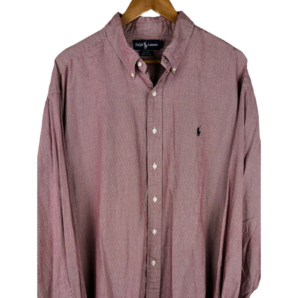 Ralph Lauren Blake XXL Red White Houndstooth Button Long Sleeve Cotton Shirt